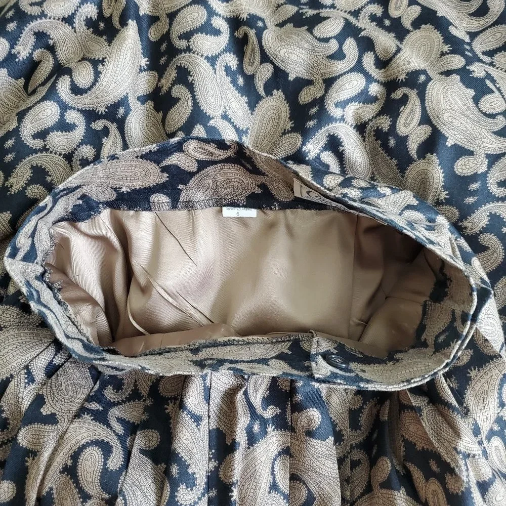 HELD Vintage 80's Tan & Black Paisley Midi Skirt - Picture 5 of 8